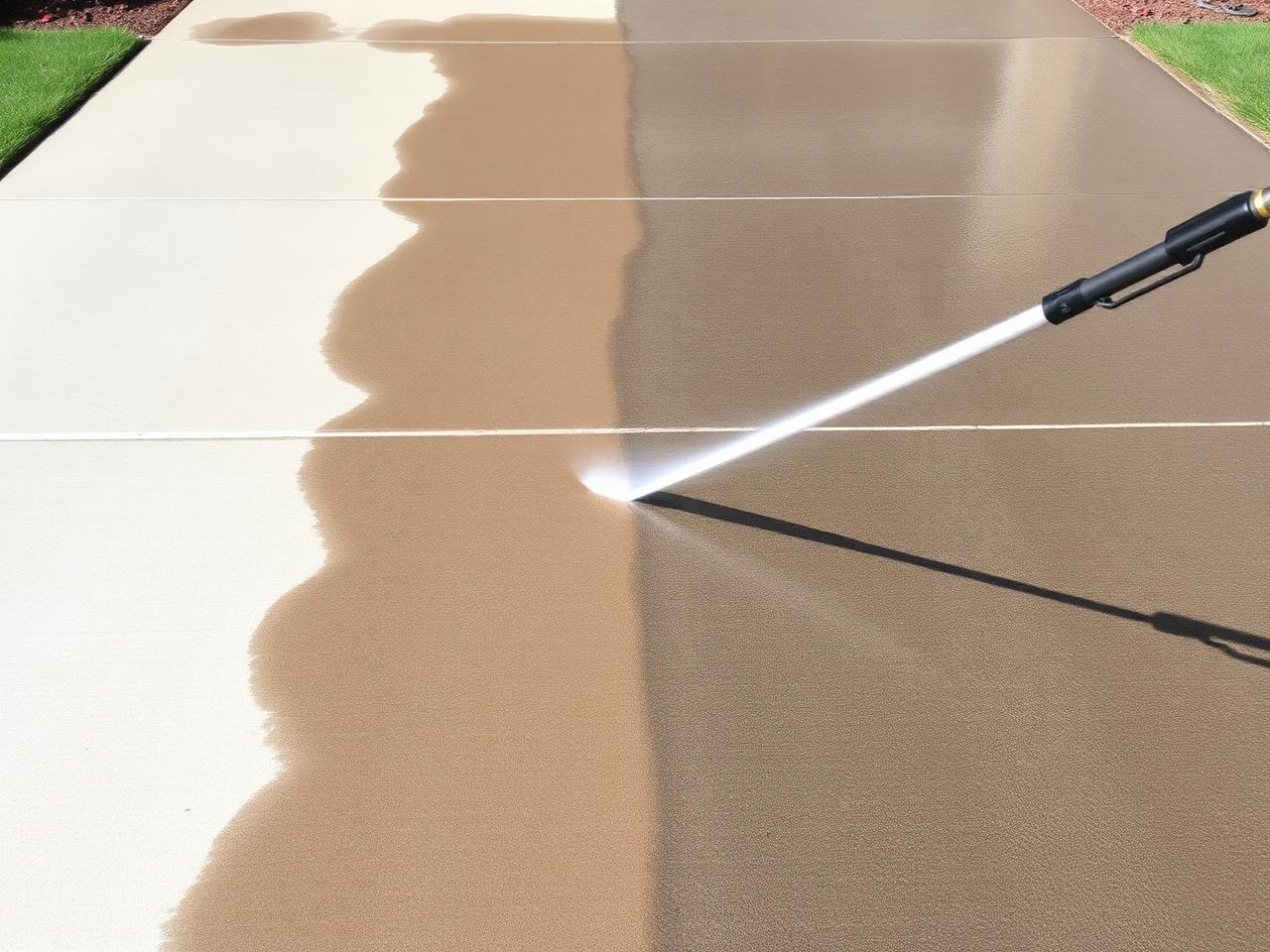 AI-generated illustration of a driveway cleaning comparison